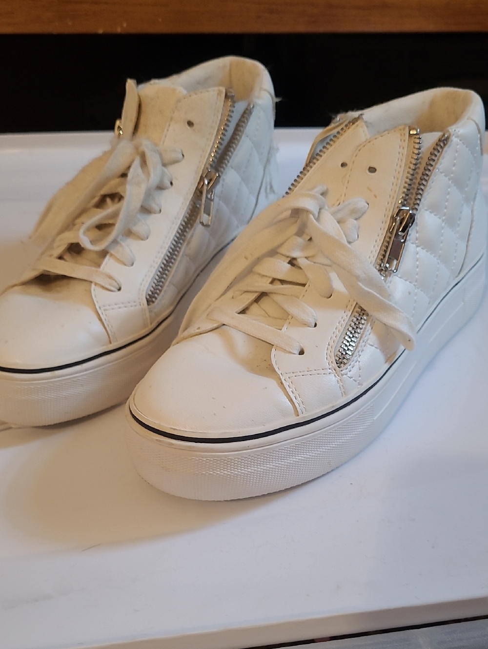 Steve Madden White Quilted Platform Sneakers with Side Zippers